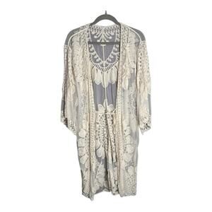 En Crème White Lace and Mesh Long Open Swimsuit Coverup Size XS